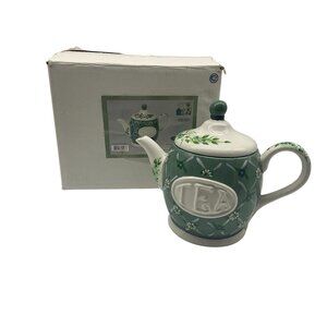 Kathy Hatch Vintage Herb Collection Teapot with Lid Green Floral 5 Cup